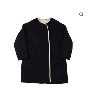 Elegant Black Coat with Cream Trim by designer brand Wynken